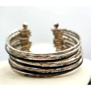 Multilayered Bracelets Metal Cuff Bracelet - Black & Silver Tone